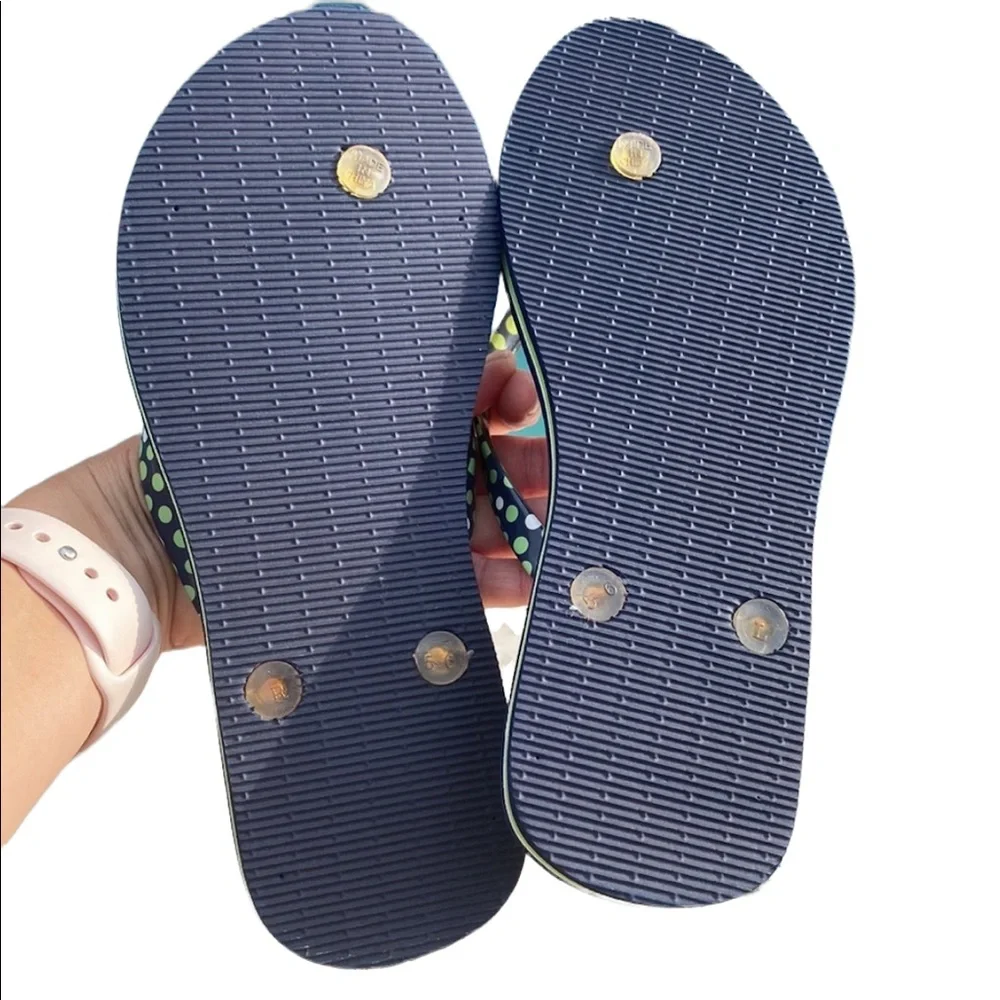Vera Bradley Navy and Green Striped Flip Flops